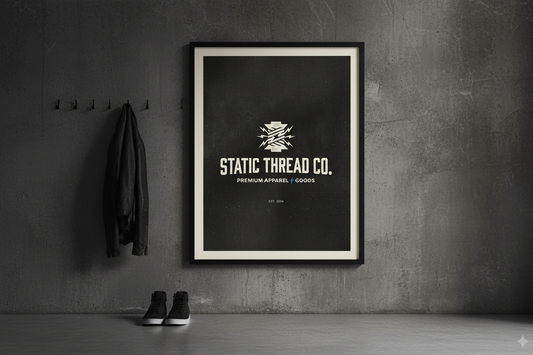 Framed Static Thread Co. lightning bolt art print on dark wall
